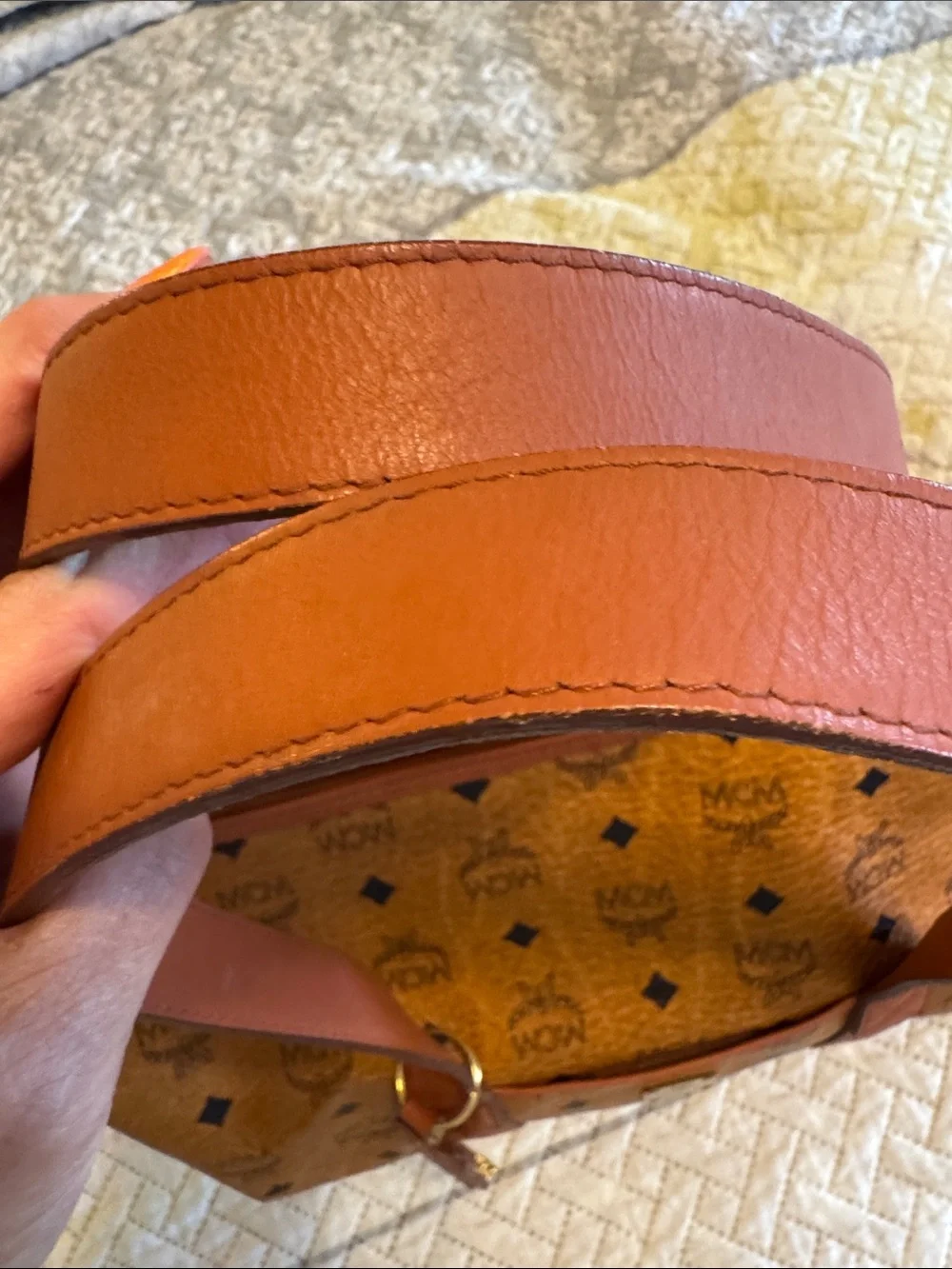 EUC MCM Visetos Leather Duffle Bag in Cognac Brown No Crossbody Strap